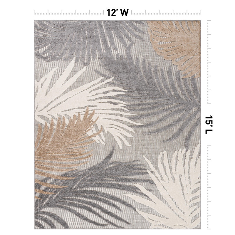 Hernandez Floral Indoor & Outdoor Area Rug, Rectangle 12' x 15', Beige/White/Gray