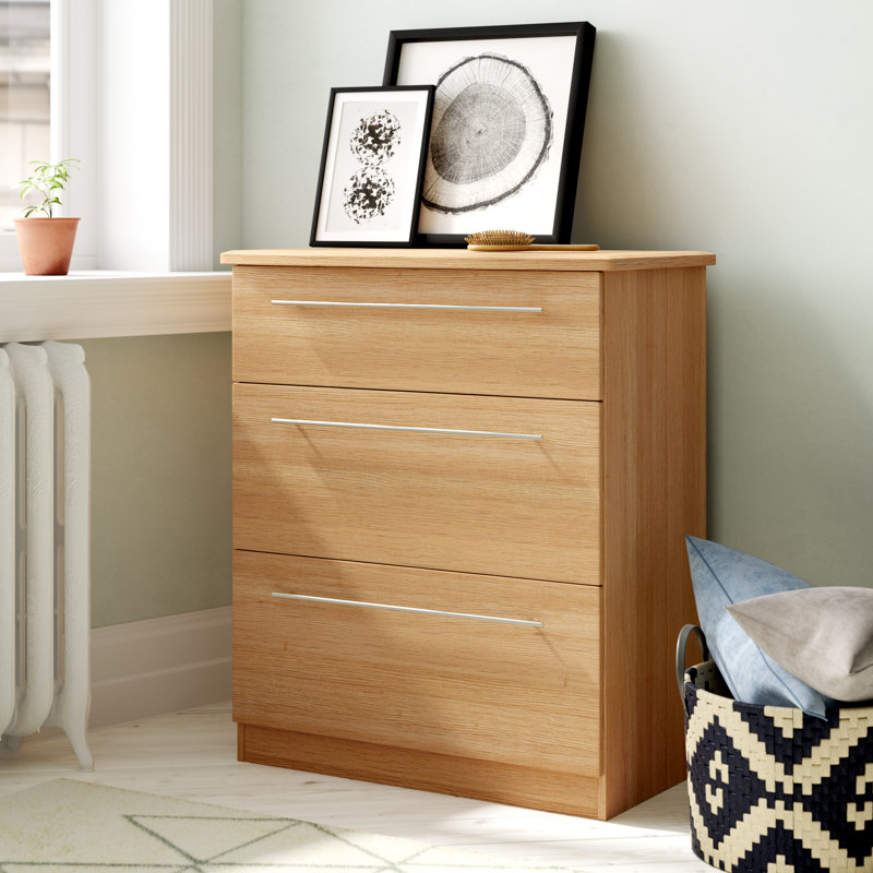 Fully Assembled Lyndale 3 Drawer Chest, English Oak