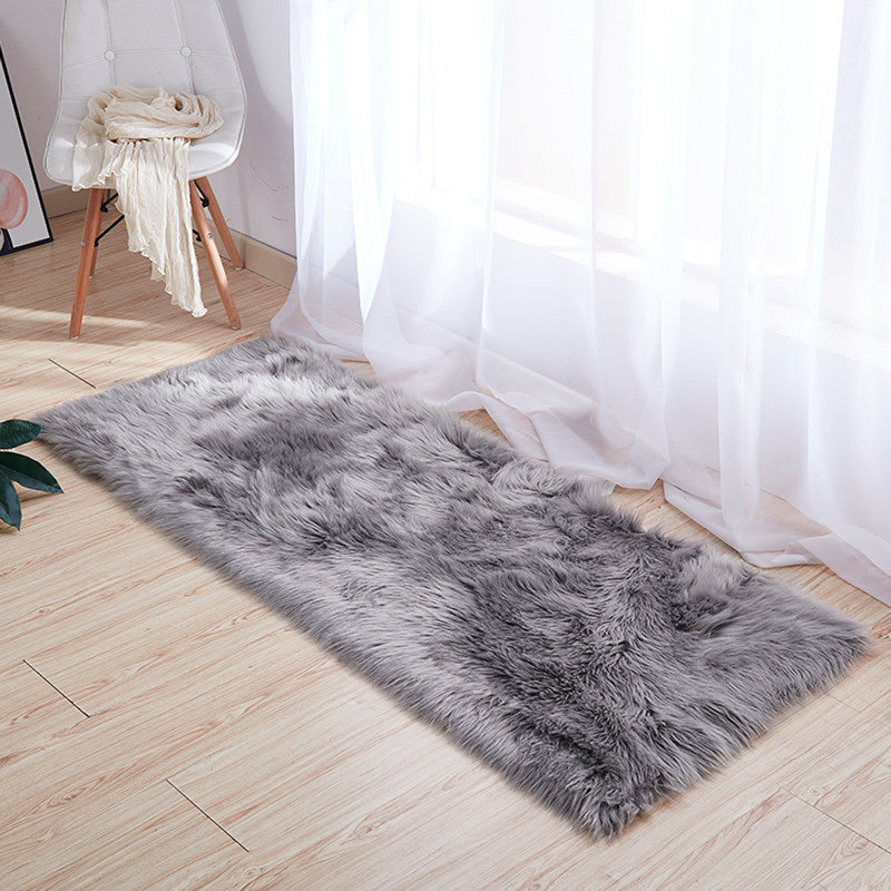 Solid Colour Faux Fur Shag Area Rug, Rectangle 91 x 145cm