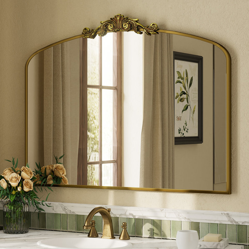 Amara Vintage Baroque Style Tempered Glass French Cleat Mounted Wall Mirror, Antique Gold, 30" x 40"