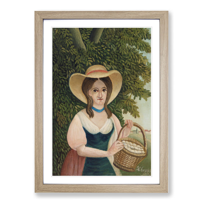 Woman with Basket of Eggs by Henri Rousseau - Picture Frame Painting, 36cm H x 27cm W x 2cm D, Oak