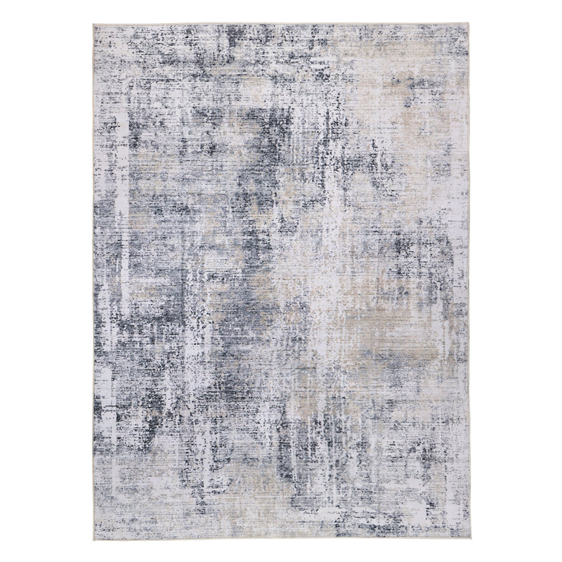 Delara Grey/Beige Machine Washable Area Rug – Non-Slip, Stain Resistant, GRS Certified, for Bedroom, Living & Dining