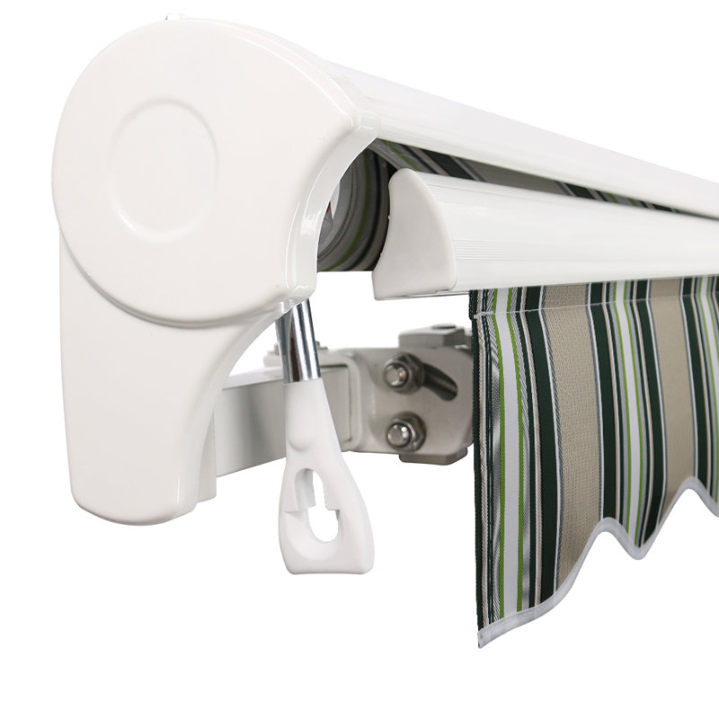 Dakota Fields 450cm W x 300cm D Fabric Multi-Stripe Cover Motorised Retractable Patio Awning