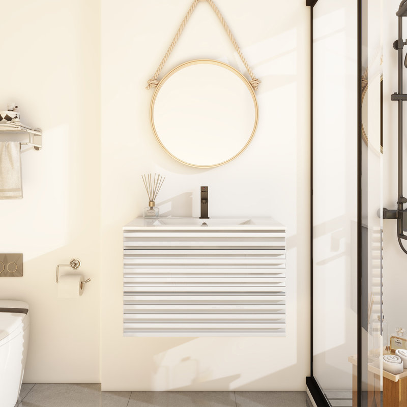  Ensemble de meuble-lavabo mural simple 30 po avec lavabo, robinet et drain inclus, Blanc