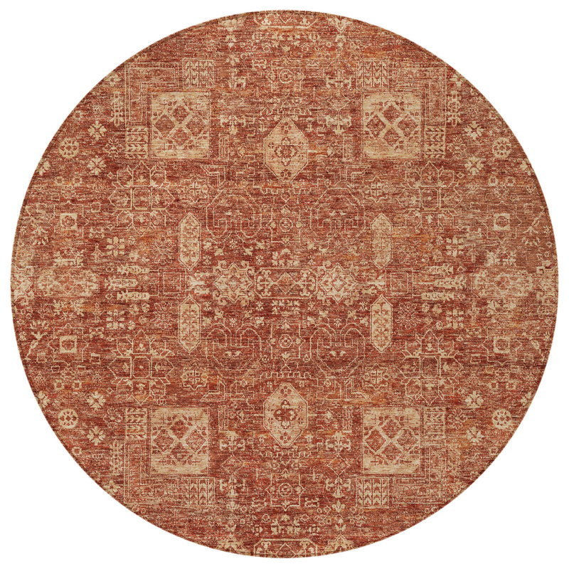 Tapis extérieur rond lavable oriental 8 'en cuivre et terre cuite orange