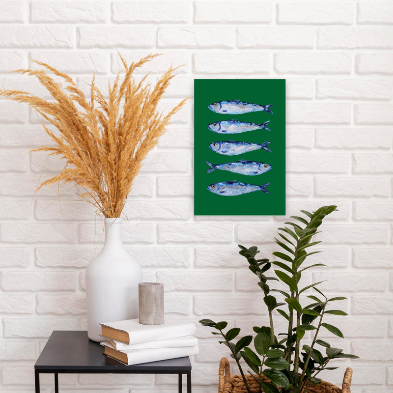 Cinq fleurs de sardines peintes, art mural plage, H 18 po x l 12 po