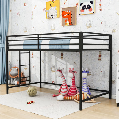 Lit mezzanine simple en métal avec échelle Annretude, garde-corps de sécurité