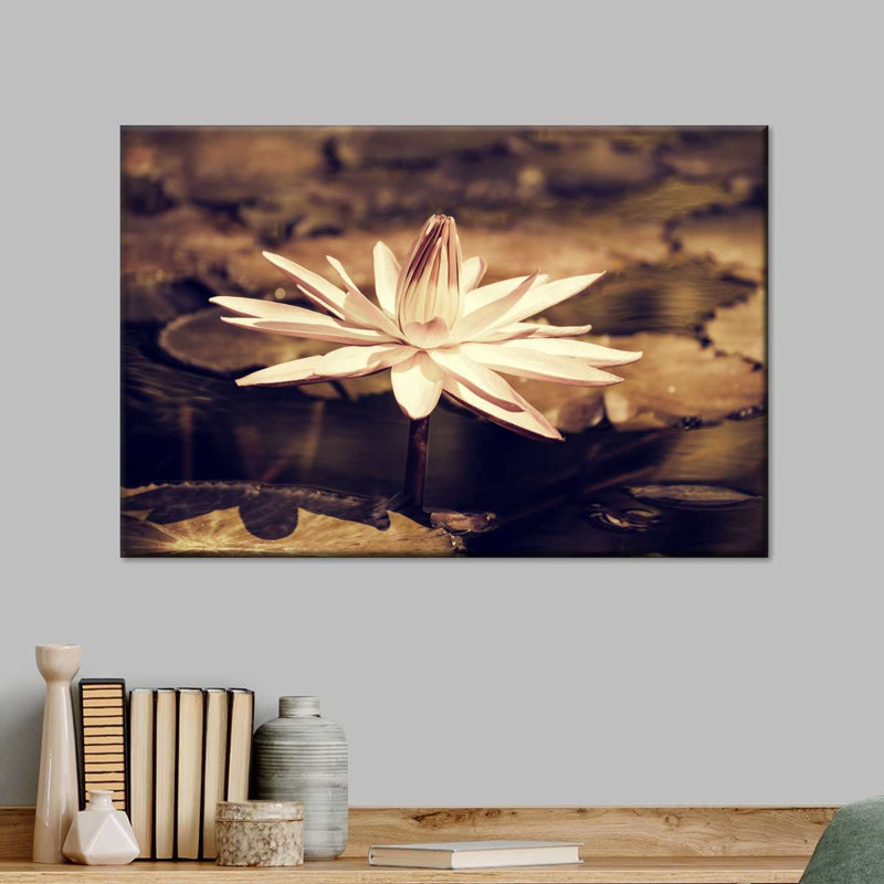 Impression sur toile de lotus sépia, H 8 po x l 12 po x P 1 po
