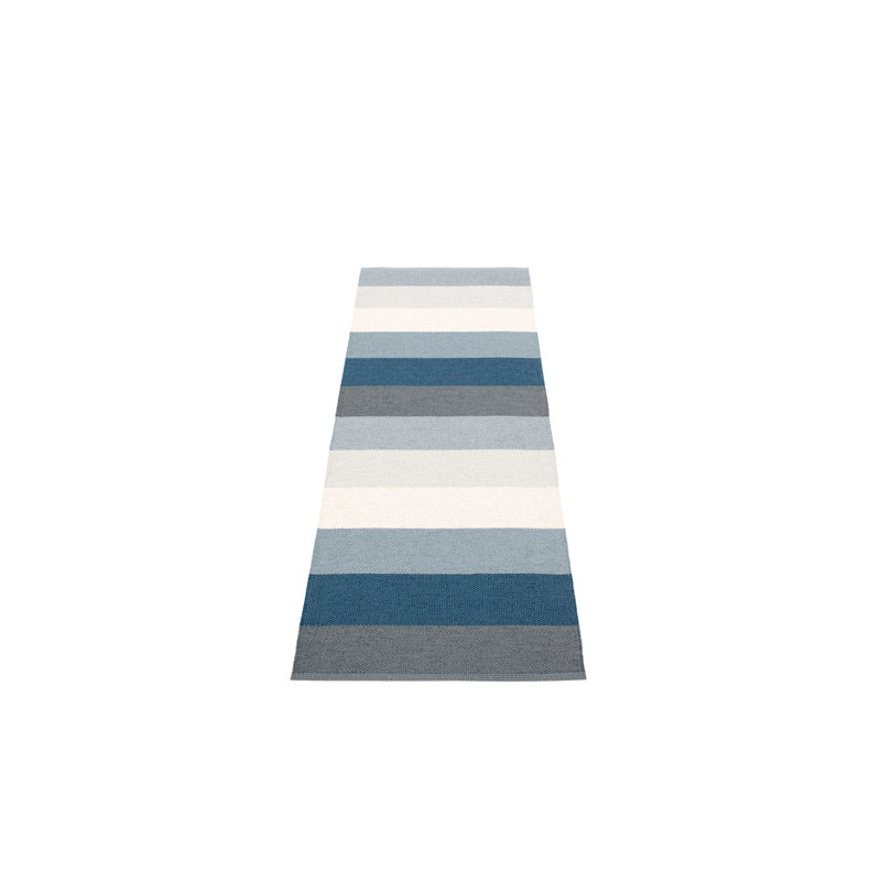 Tapis bleu océan / gris / blanc Molly tissé à plat à la main Molly, Tapis de couloir 2 pi 3 po x 6 pi 6 po