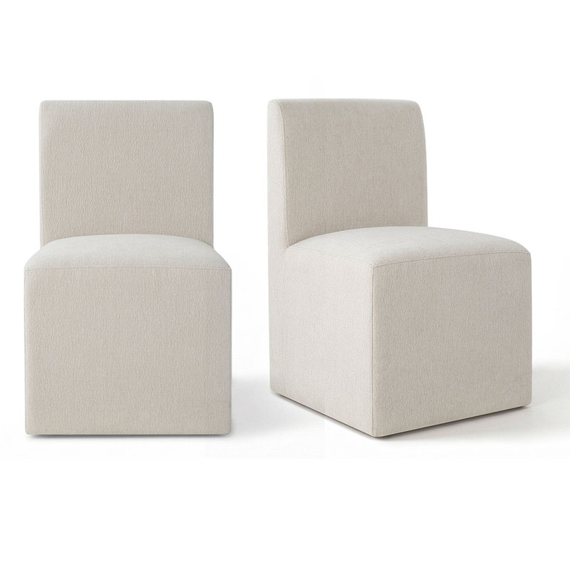 Chaises de salle à manger Parsons modernes, recouvertes de lin et munies de roulettes, Beige