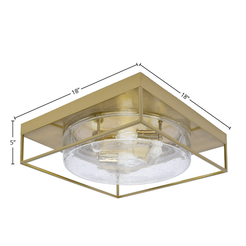 Plafonnier encastré avec verre, Grainé transparent, Laiton, H 5 po x l 18 po x P 18 po