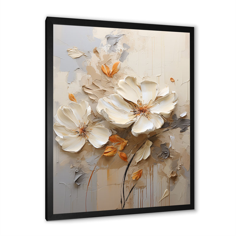 «Beige Simplicity In Petals I» sur impression sur toile, H 40 po x l 30 po x P 1,5 po, Cadre simple noir