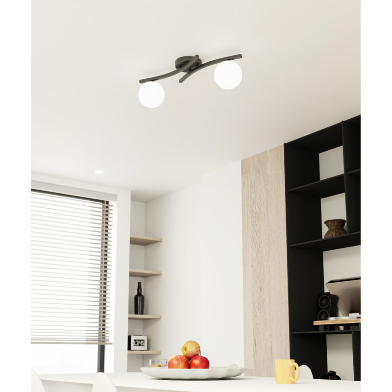 Davarius Flush Mount, Matte Black/Opal