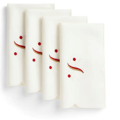 Ensemble de 4 serviettes de table brodées en tissu ivoire 20 x 20 pouces Flourish