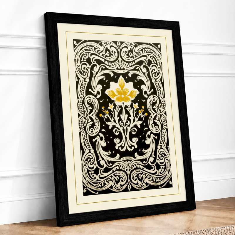 Ornamental Medallion Bloom Botanical - Print, A1 - 84.1 x 59.4 cm, Black