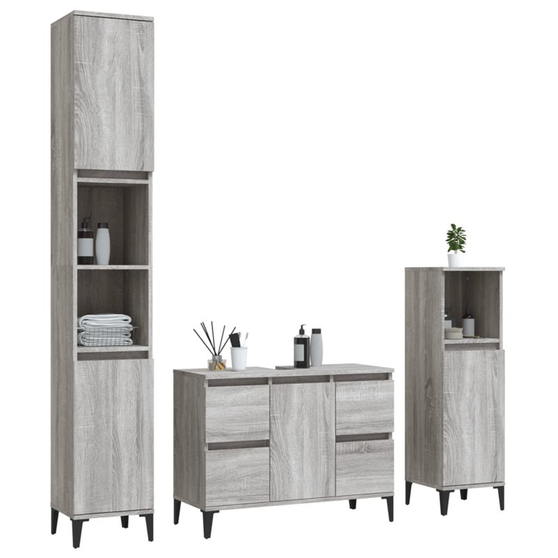 Akeshia Bathroom Storage Furniture Set, Grey Sonoma
