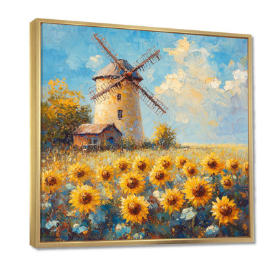 Druce tournesols au moulin à vent en été IV - tournesols, art mural sur toile