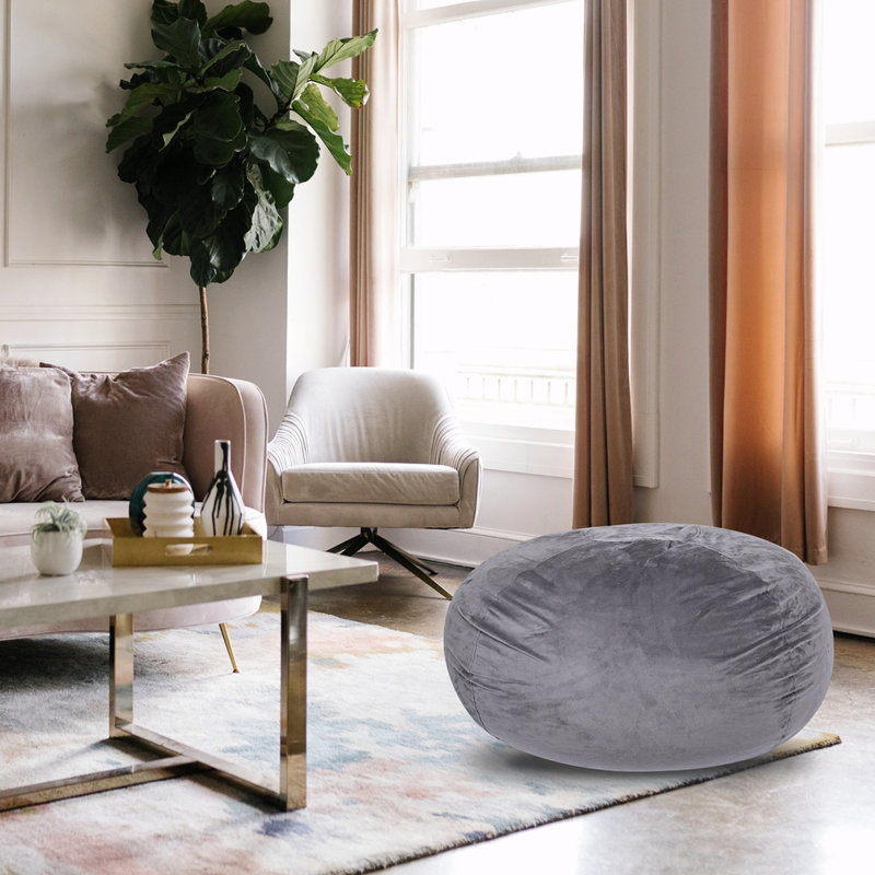 Fauteuil à billes Ben Velvet, Velours gris velours, H 39 po x l 56 po x P 56 po 