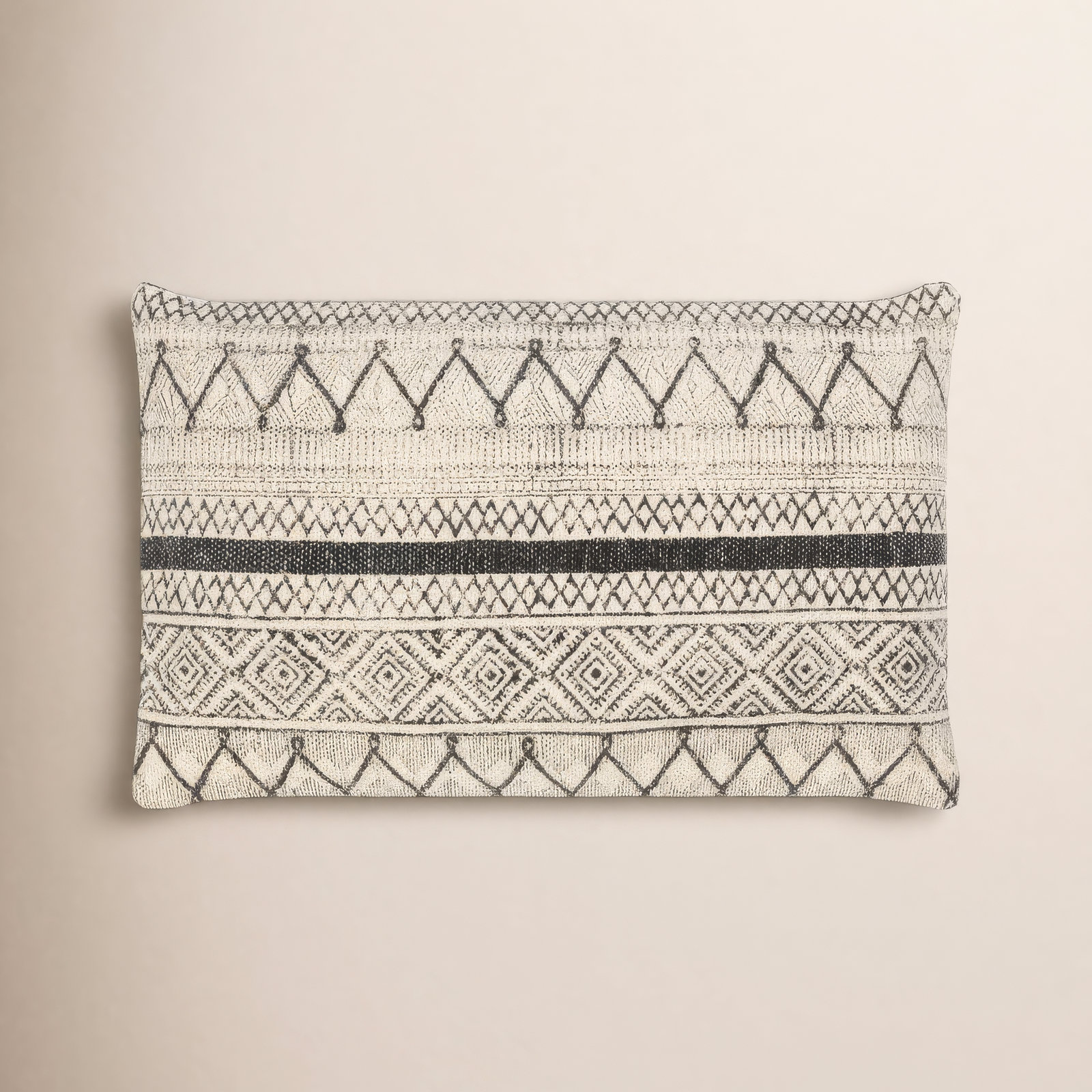 Zetta Geometric Cotton Lumbar Throw Pillow, Pillow Cover Only - No Insert, Light Beige/Black