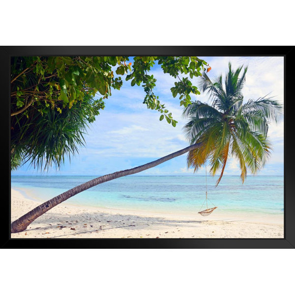 Poster Foundry Paradise Tropical Beach Leaning Palm Tree Hammock Rope ...