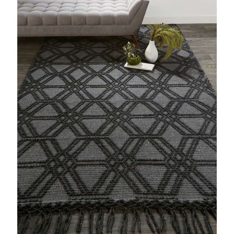 Tapis gris anthracite noué à la main Jurica, Rectangle 5 pi x 7 pi 6 po