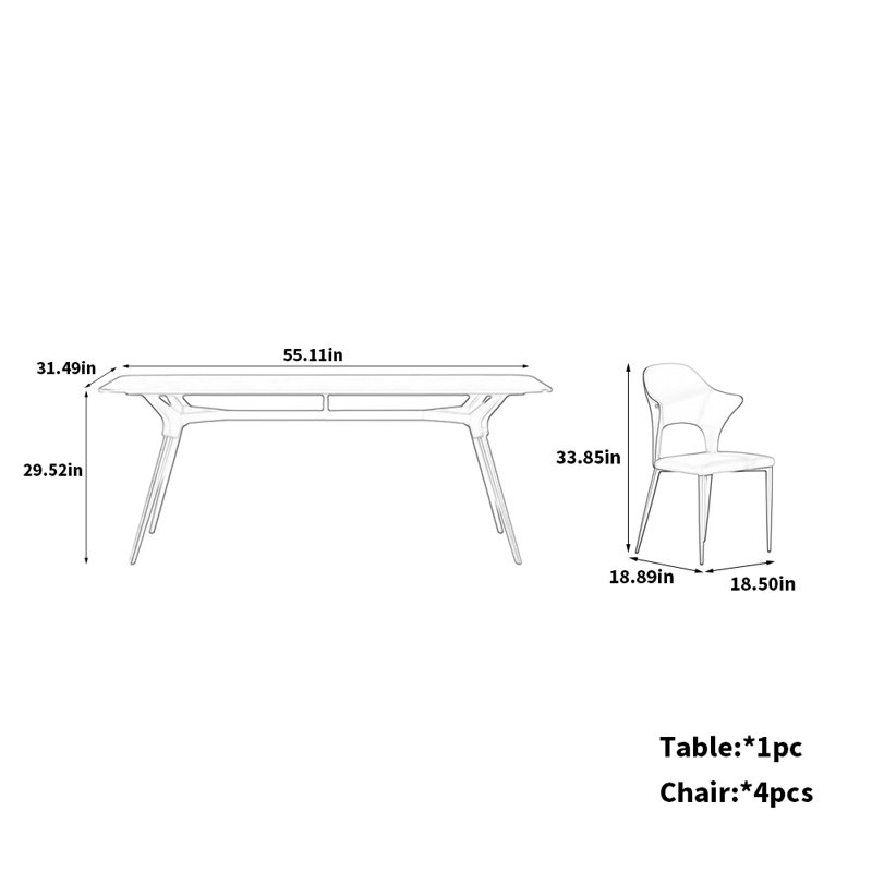 Ensemble de chaises de table chic en acier au carbone fritté, H 29,52 po x L 55,11 po x l 31,49 po