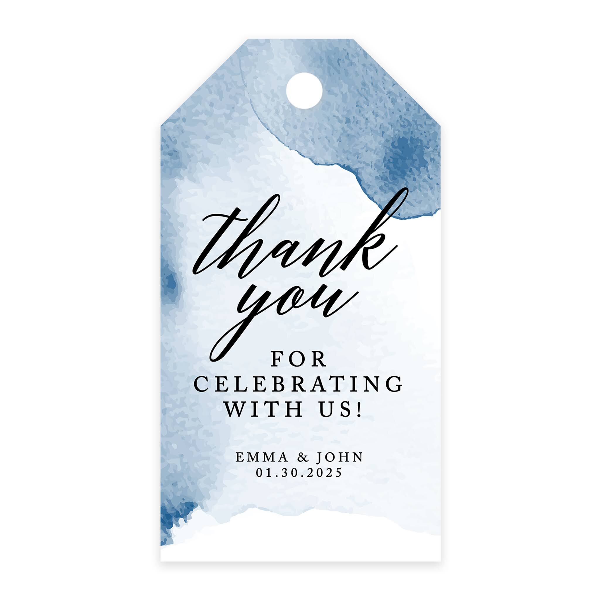 Koyal Wholesale Thank You for Celebrating with US Favor Tags Navy Blue Watercolor Cardstock Gift Tags with Bakers 100-pk, White