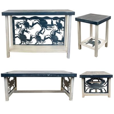 .  1 table de canapé rectangulaire, 1 table basse rectangulaire, 2 tables de bout carrées en fer