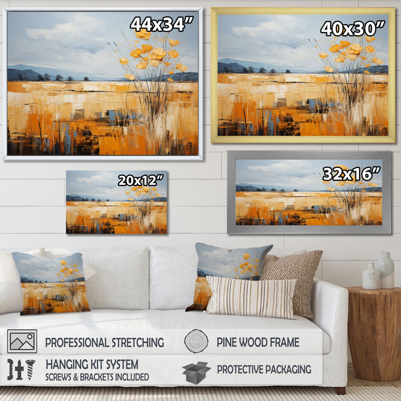 Jaune bleu audacieux, ciel et prairies dorées - impression, Cadre doré à une seule photo, H 30 po x l 40 po x P 1,5 po