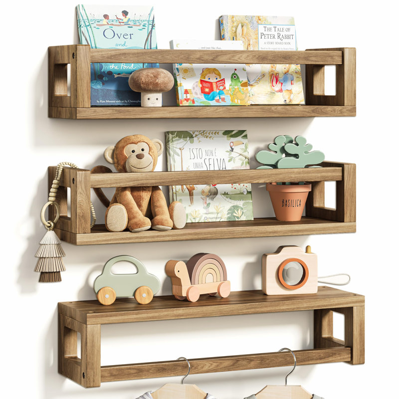 Floating Shelves, Wall Bookshelves and Nursery Floating Shelves, Walnut Brown