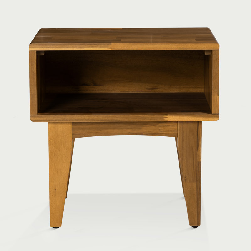 Coraline Acacia Wood Nightstand for Living Room & Bedroom, Open Storage Design, Teak Brown