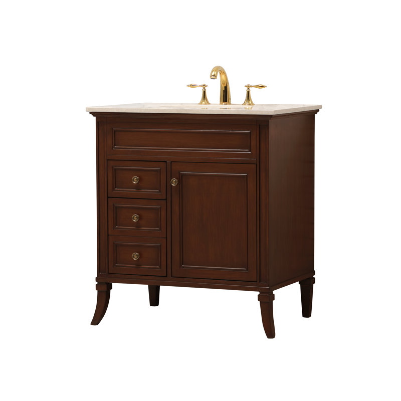 Teak and Cream 32'' Single Bathroom Vanity with Ceramic Sink