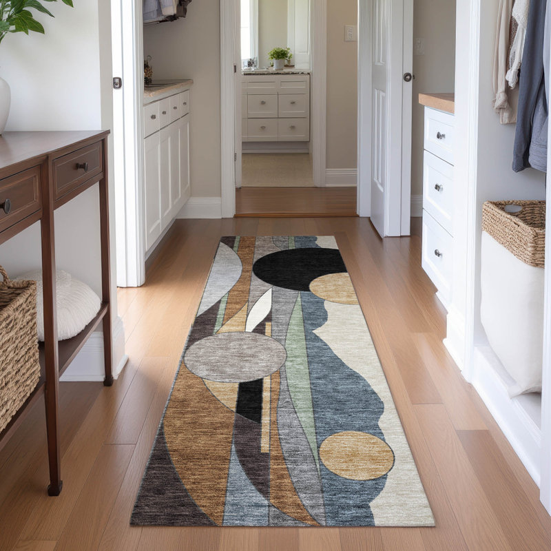 Premium Machine Washable Mayfield AMF2252 Modern Rug, Gray, 2'3" x 7'6" Runner