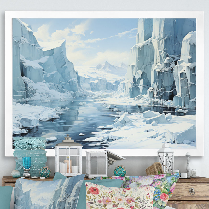 Baechtle " Antarcticas Edge Abstract II ", 24" H x 32" W x 1" D, White Picture Framed