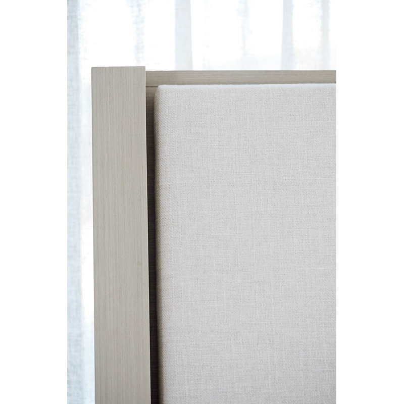 King Linear Gray Upholstered Wood Frame Bed with Slats