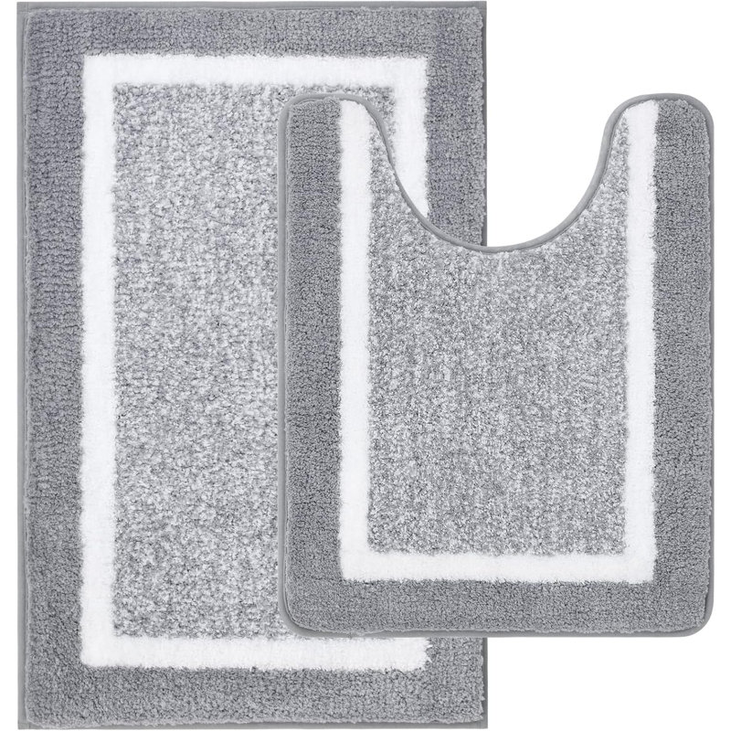 2 Piece set Rectangle Bath Mat, Light Grey