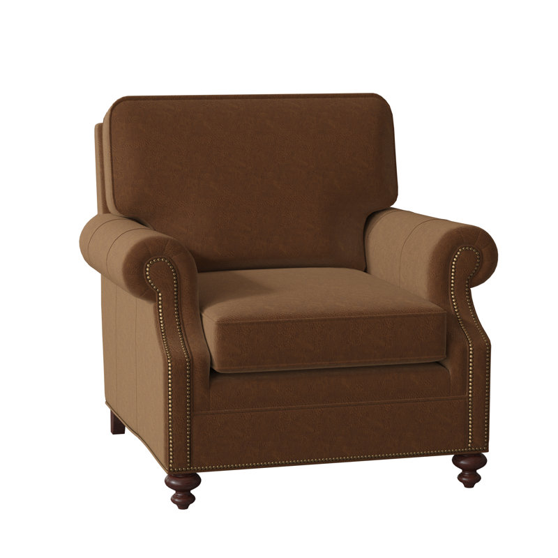West Haven Club Chair, No Nailhead, Mahogany, Aline Light Gray Stonewash Genuine Leather