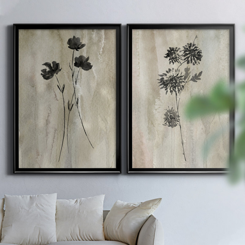 " Sumi-E Silhouette III " 2 - Pieces, Framed Print without Mat, 18.5" H x 49" W, Does Not Apply