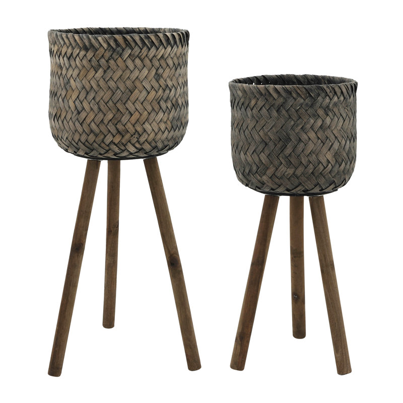Jardinière avec support, intérieur et extérieur, H 23 po x l 12 po x P 12 po, Noir / brun, 2