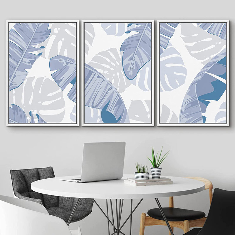 Palmier tropical, ensemble de 3 impressions sur toile, H 24 po x l 48 po x P 1,5 po, Blanc