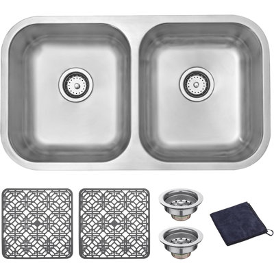 18 Gauge Stainless Steel 32 in. Double Bowl Undermount Kitchen Sink, 32.25" x 18.5" x 9"