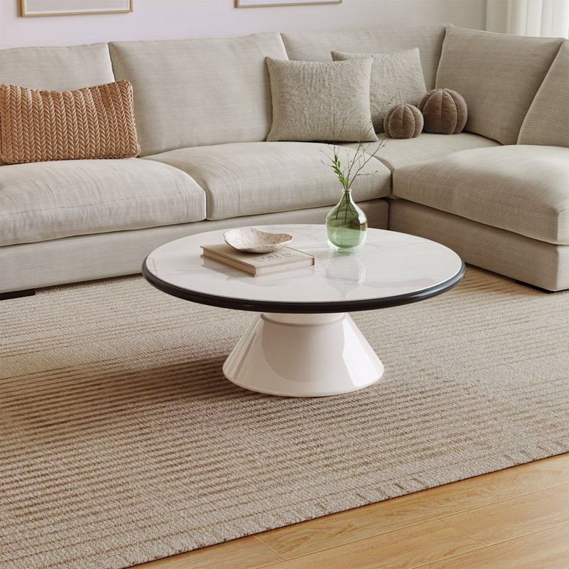 71 cm Round Marble-Pattern Glass Coffee Table