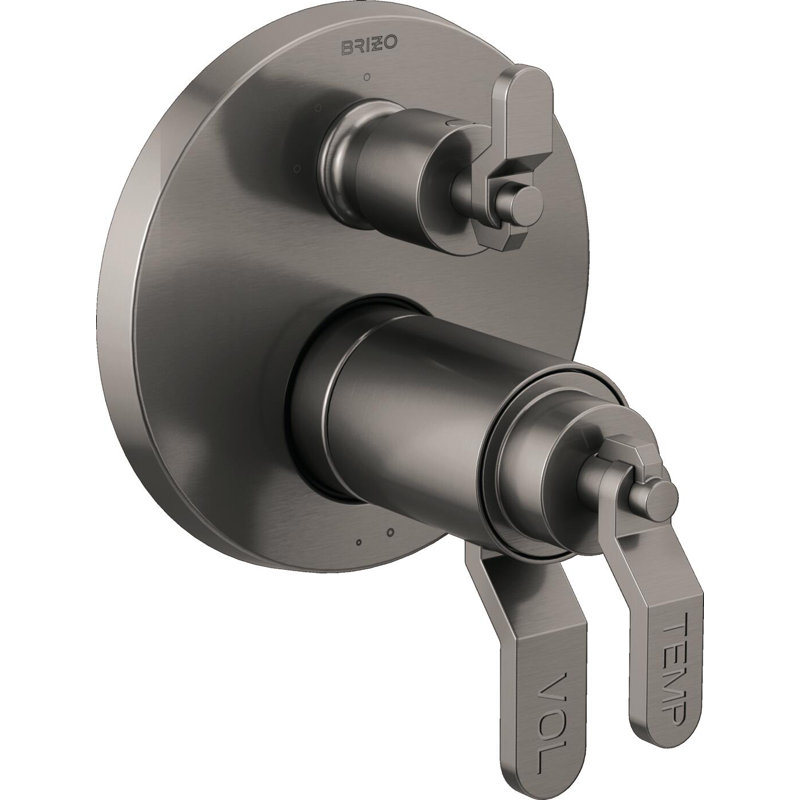 Litze® Roman Shower Integrated Valve with Handles, Luxe Steel, Industrial Lever