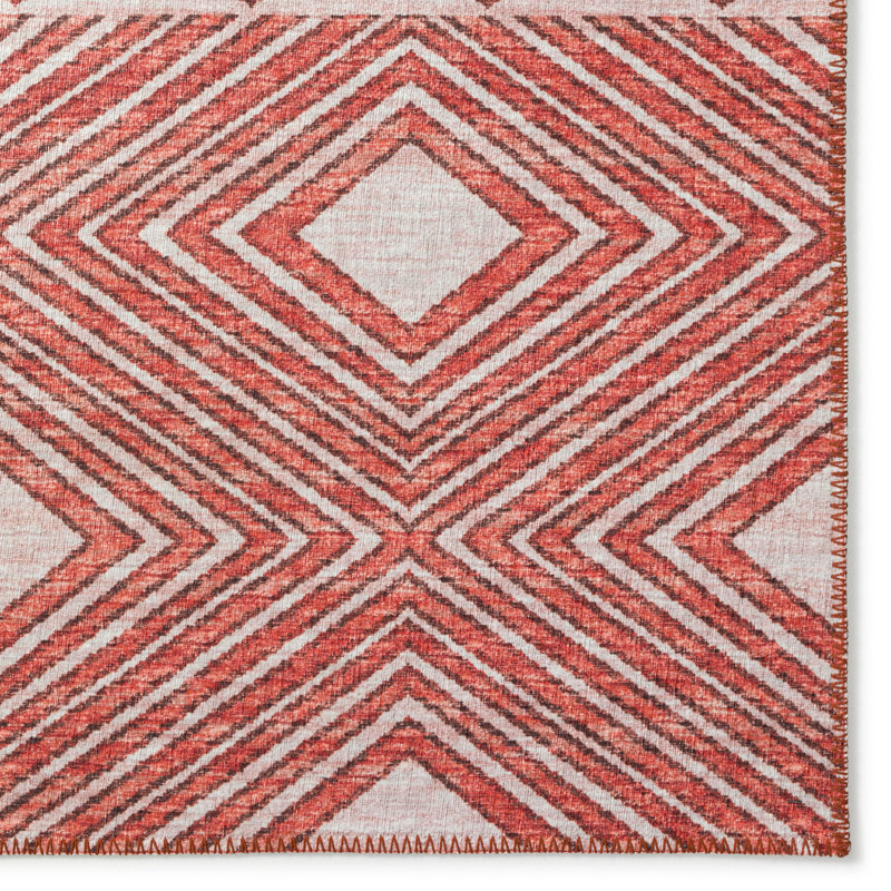 Tapis géométrique rouge / blanc tissé à la machine, Rectangle 10 pi x 14 pi