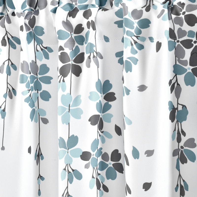 Blue and Gray Floral Light Filtering Window Valance
