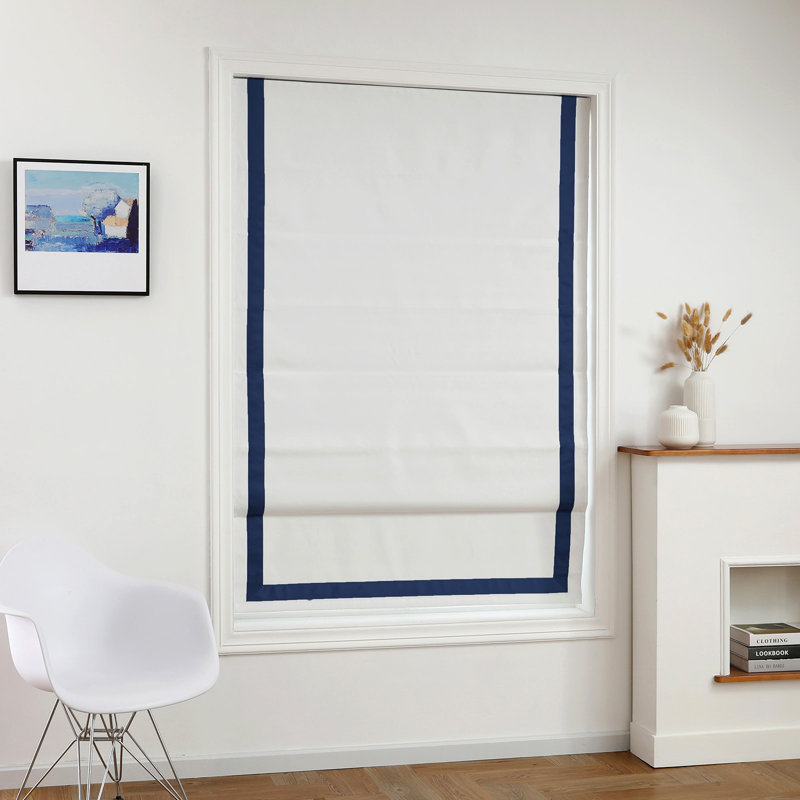 Store romain 100% occultant sans cordon avec bordure en ruban, Bleu marine, L 29 po x L 64 po