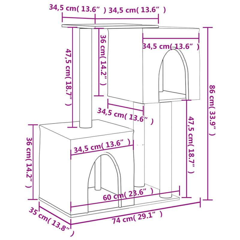 86cm H Cat Tree, Light Grey