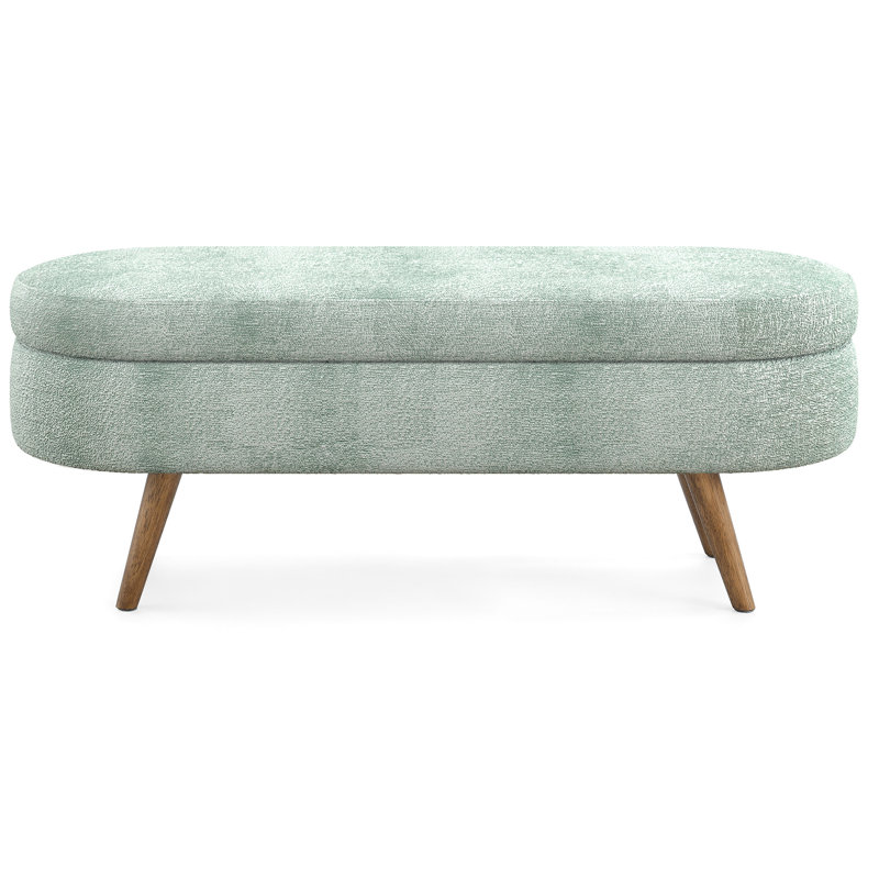 Cyan Oval Storage, Rubber Wood Legs, 43.5"X16"X16", Hand - Made, Function As Footstool Or Seat, Structure, Storage Space , Seat Usage, Benefit