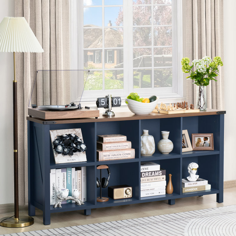 Farmhouse Wood Long Storage Organizer Bookcase, Blue, (2 Shelves)  29.7" H x 62" W x 13.6" D