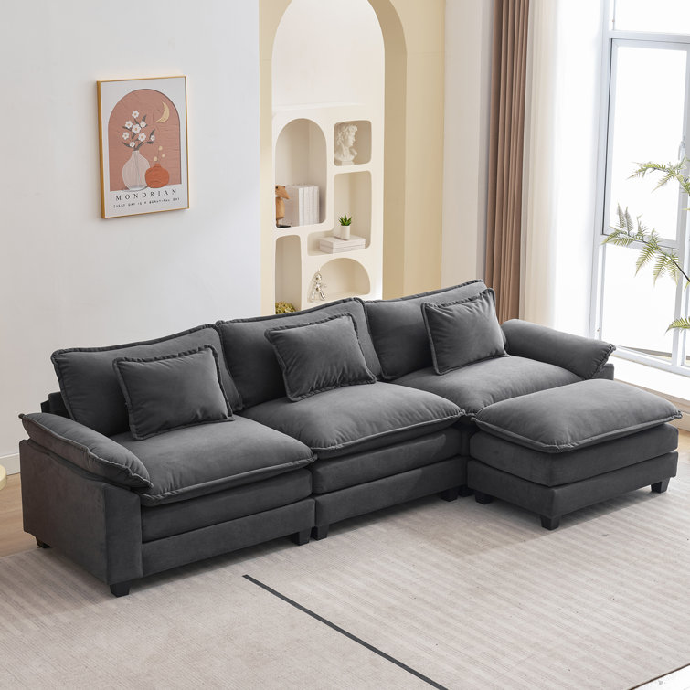 120" Sectional Sofa Comfy Cloud Couch for Living Room Modern Sofa Sleeper Deep Couches with Ottoman